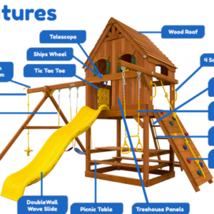 Parrot Island Fort w/ Wood Roof, Treehouse Panels and Yellow Wave Slide - Image 2