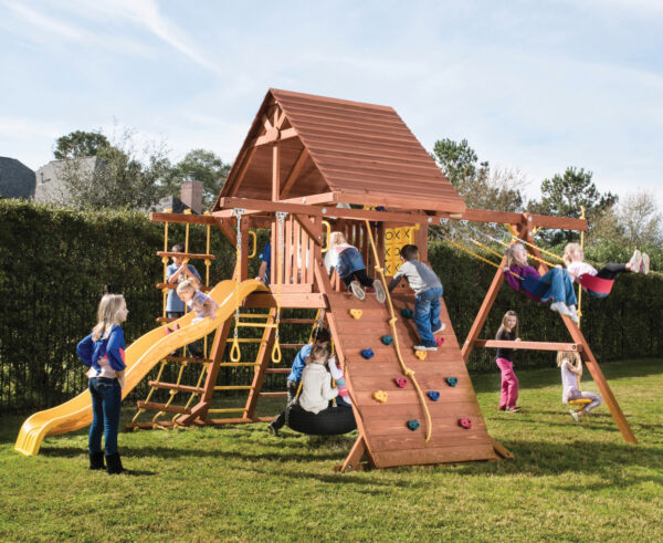 Parrot Island Playcenter w/ Wood Roof and Yellow Wave Slide